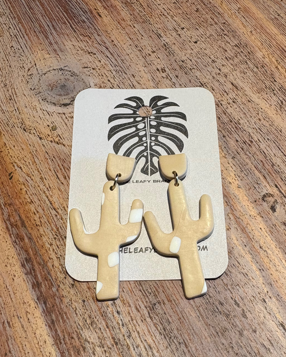 Cacti Handmade Clay Earrings- Brown & White