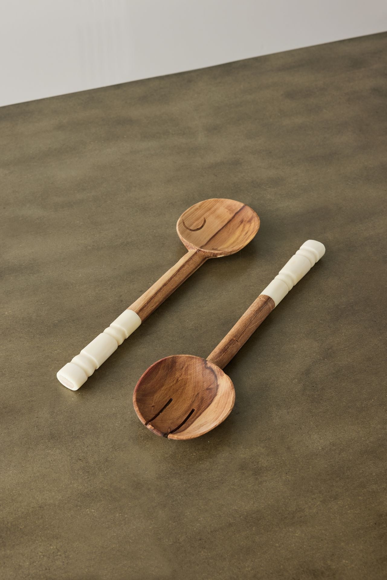 Olive Wood Salad Servers with Polished Bone Handles - The Leafy Branch