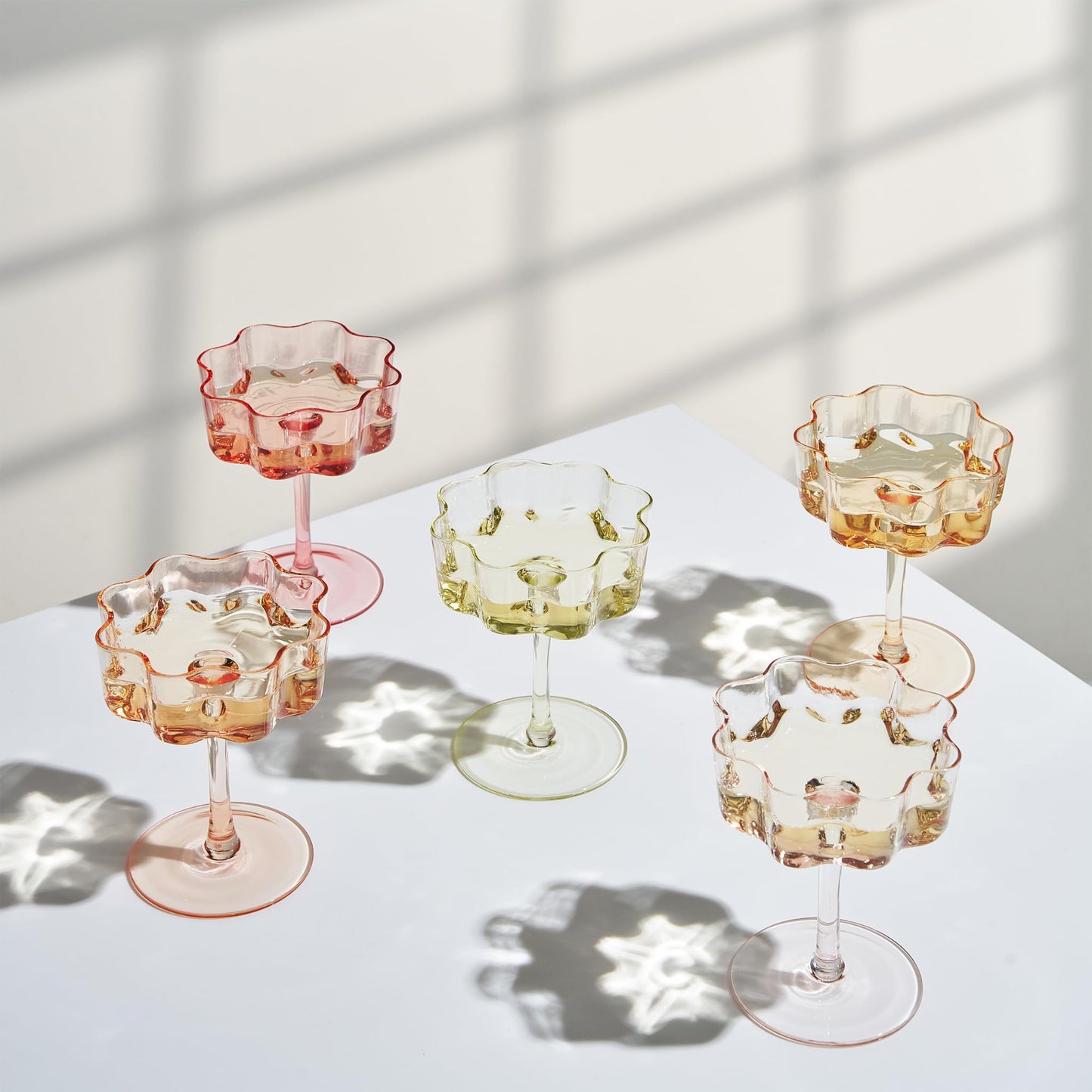 Andrea Flower Wave Coupe Cocktail Colored Glasses