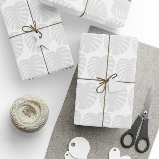Monstera Leaf Gray Wrapping Paper – Botanical Gift Wrap Roll