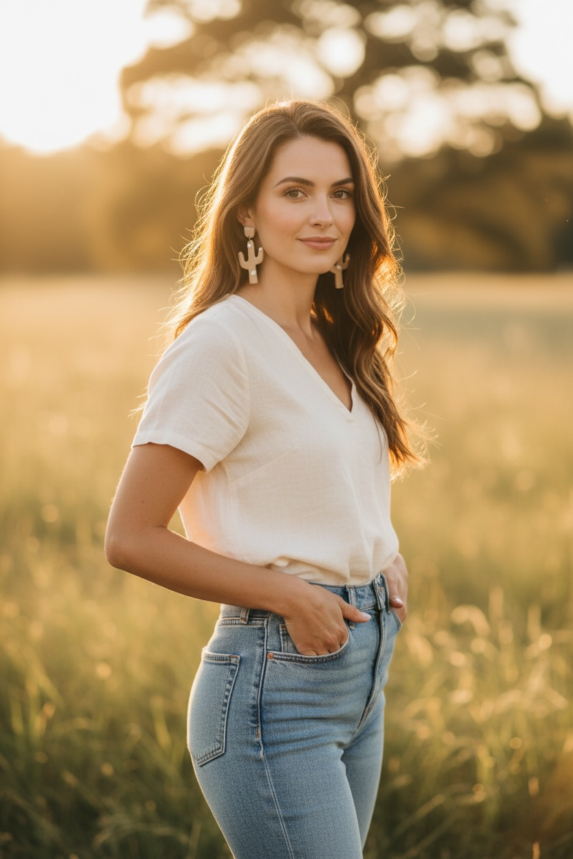 Cacti Handmade Clay Earrings- Brown & White