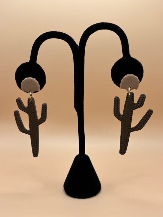 Cacti Handmade Clay Earrings- Dark Brown