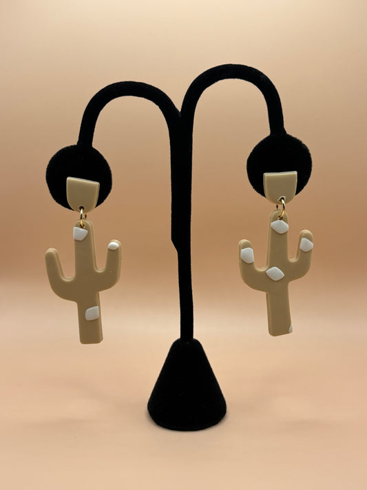 Cacti Handmade Clay Earrings- Brown & White