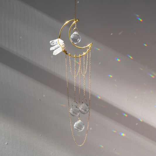 Crescent & Clear Quartz with Long Tassel Suncatcher