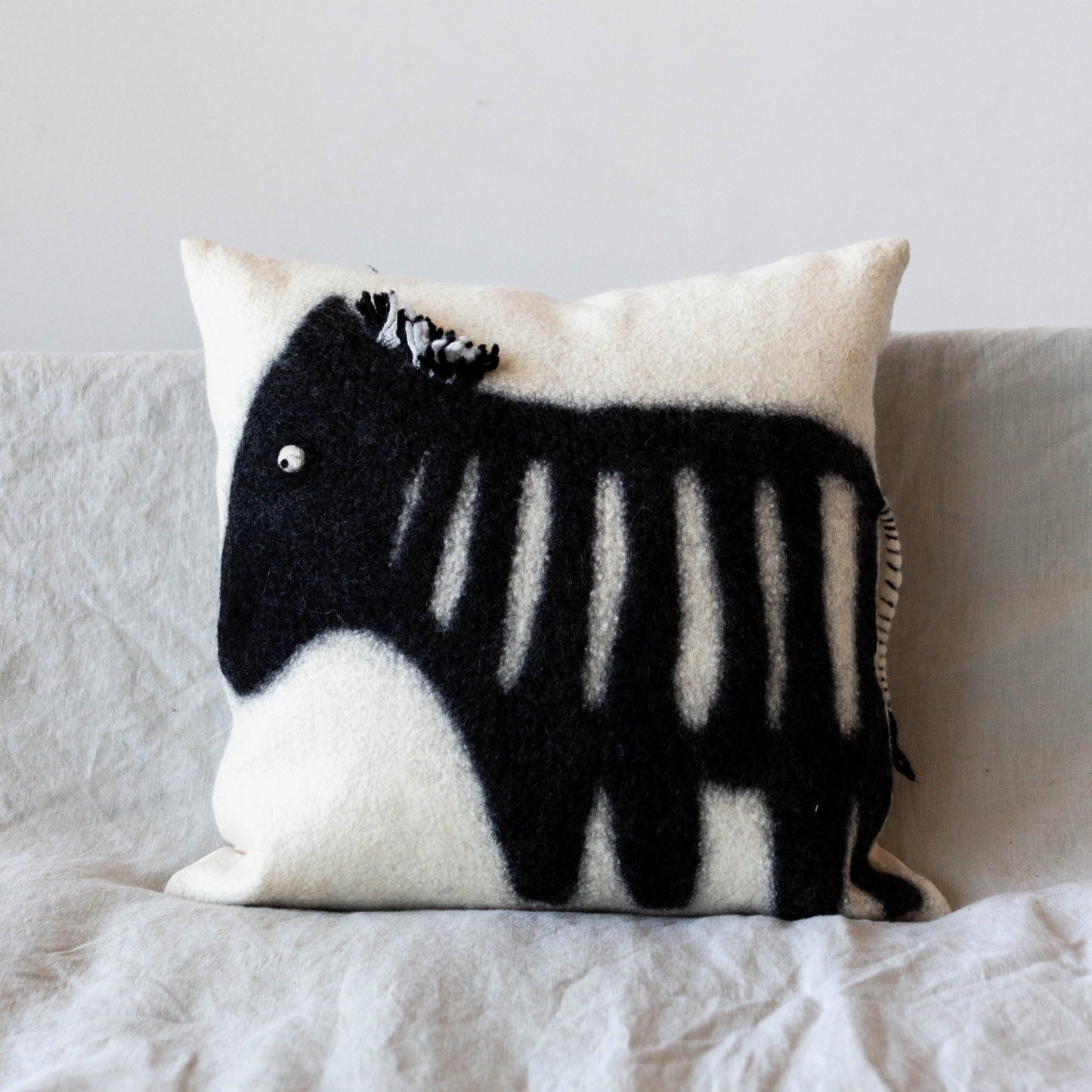 African Modern Boho Felted Decorative Pillow: Animal Zebra Jungle Wool Throw Pillow - The Leafy Branch