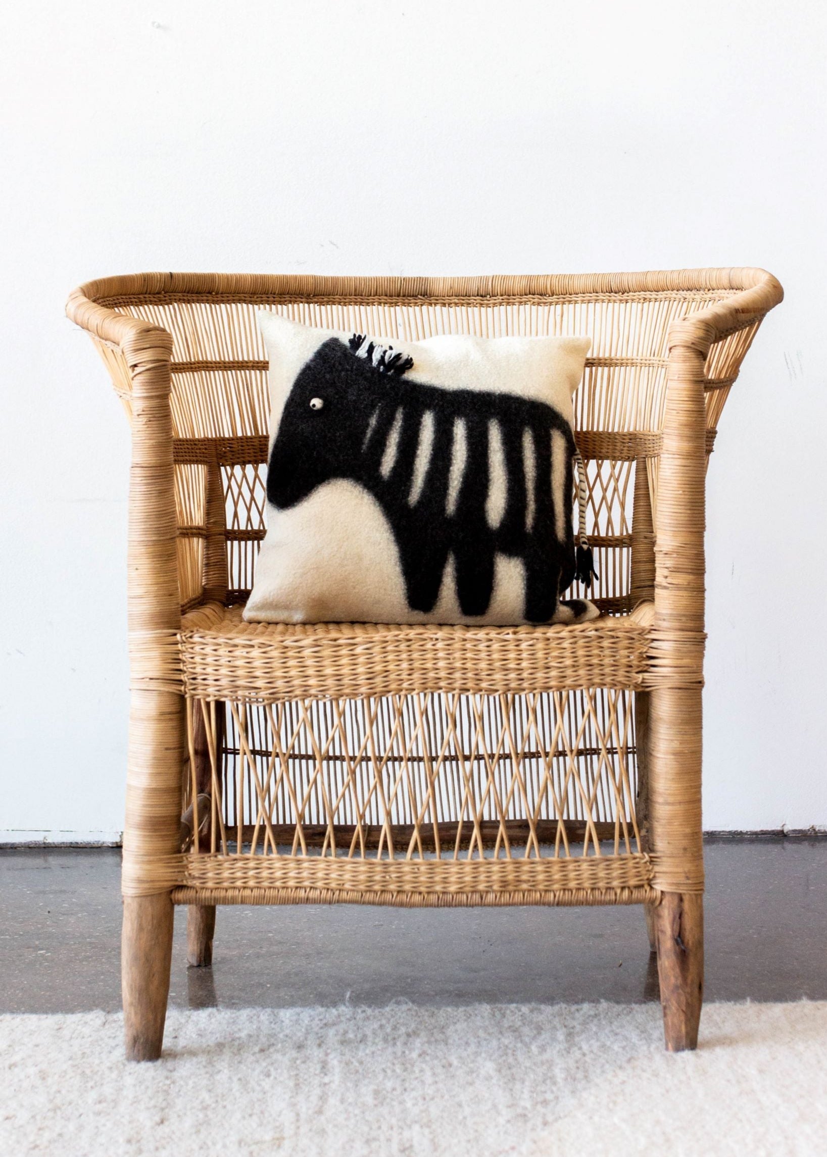 African Modern Boho Felted Decorative Pillow: Animal Zebra Jungle Wool Throw Pillow - The Leafy Branch