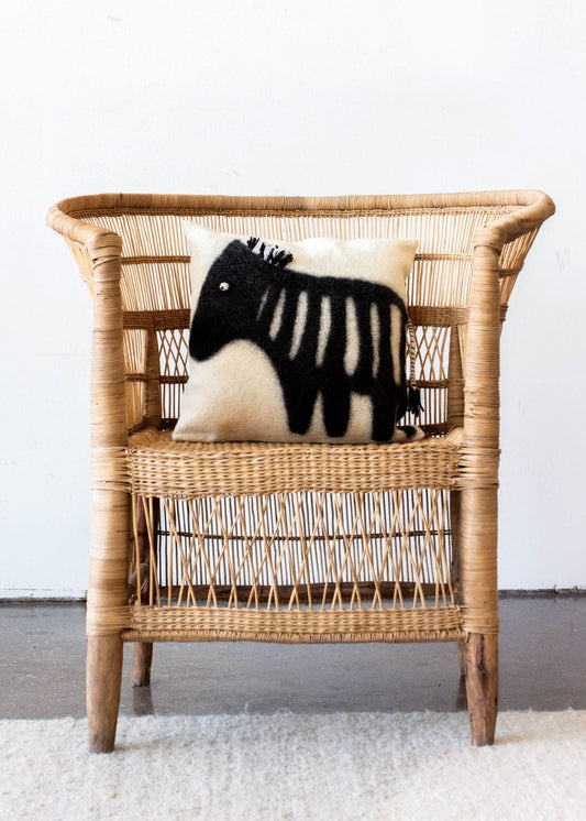 African Modern Boho Felted Decorative Pillow: Animal Zebra Jungle Wool Throw Pillow - The Leafy Branch