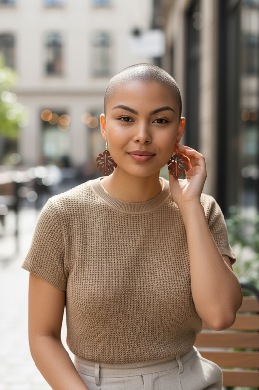 Monstera Wood Earrings- Brown