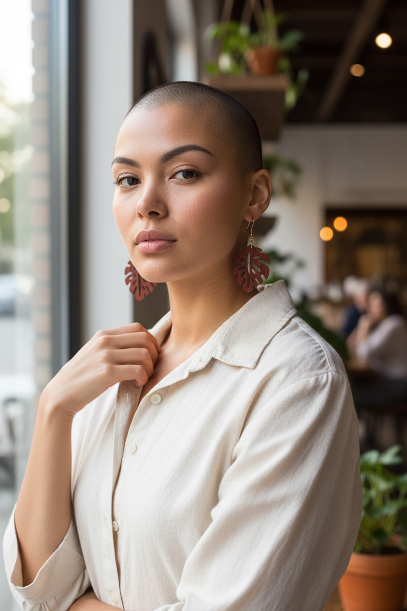 Monstera Wood Earrings- Red