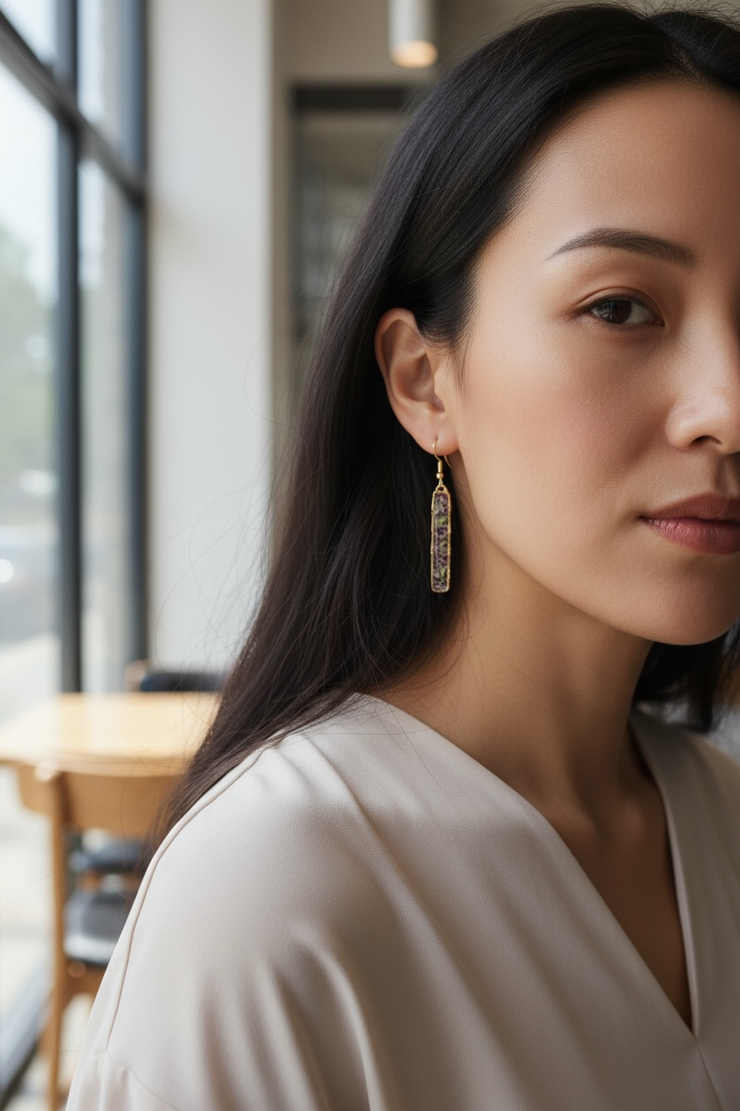 Pressed Flower Earrings- purple