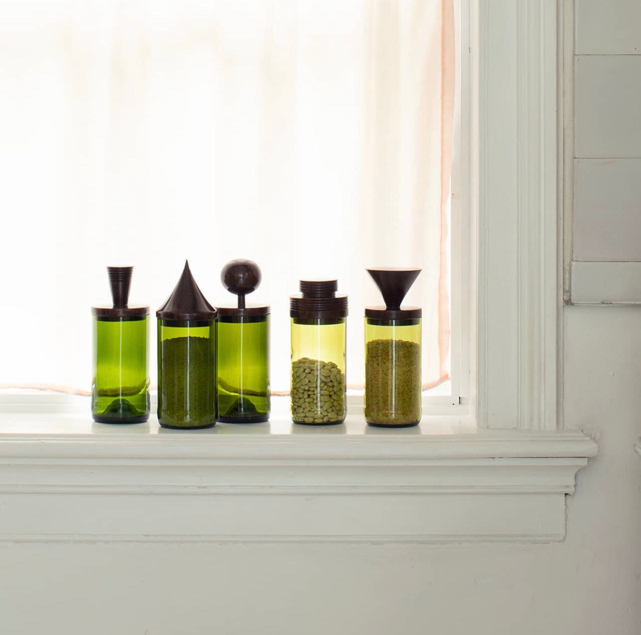 Wooden Topped Green Apothecary Jars - The Leafy Branch