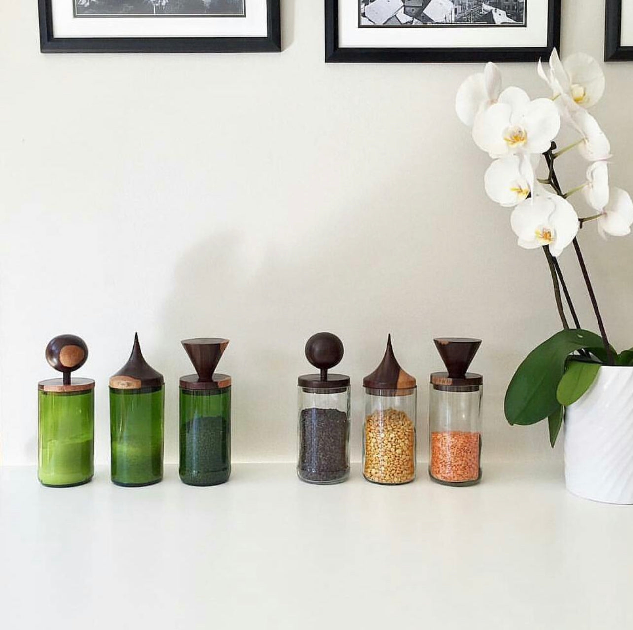 Wooden Topped Green Apothecary Jars - The Leafy Branch