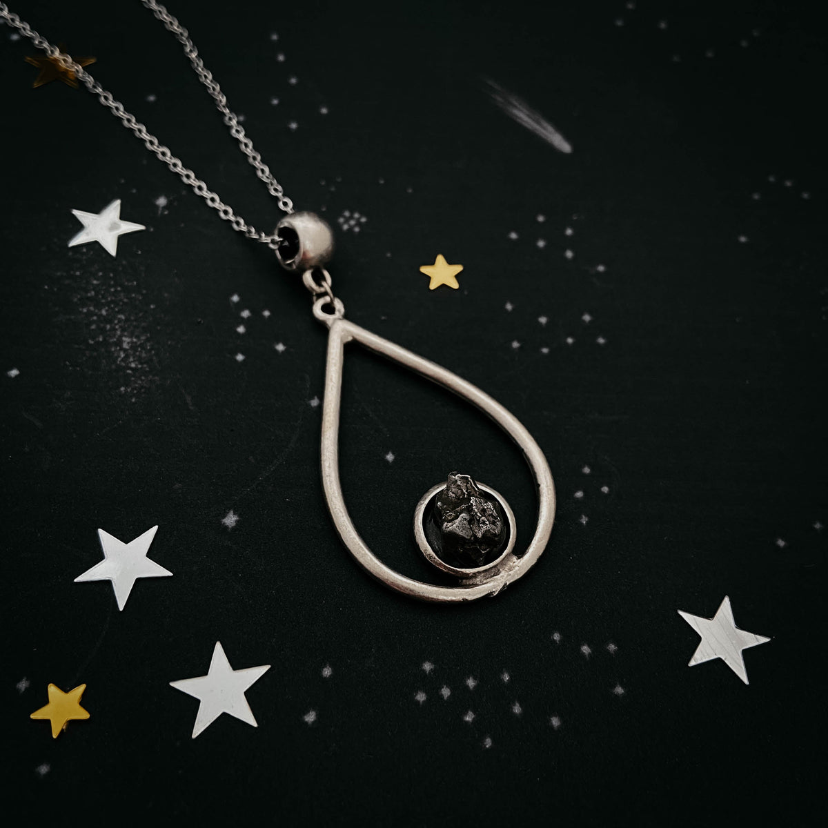 Teardrop Necklace with Authentic Raw Meteorite