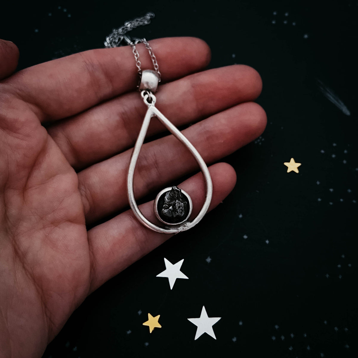 Teardrop Necklace with Authentic Raw Meteorite