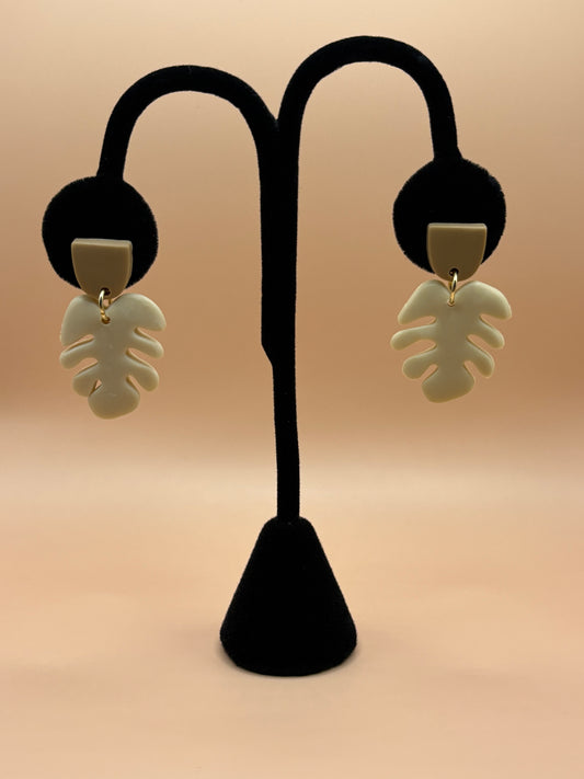 Monstera Handmade Clay Earrings- White