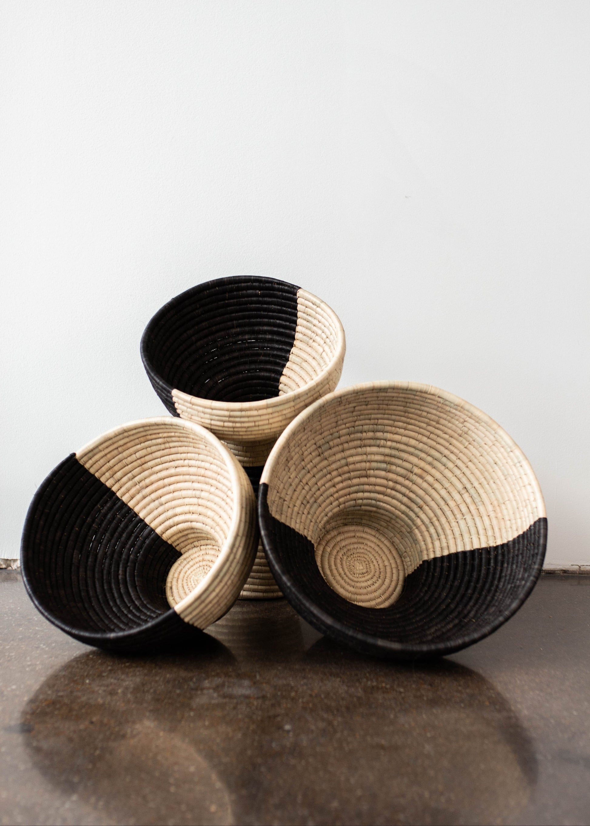 Pedestal Black and Natural Basket Bowl - The Leafy Branch