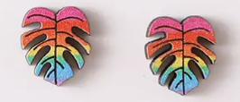 Monstera Leaf Studs- Rainbow