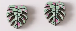 Monstera Leaf Studs- Variegated Pink