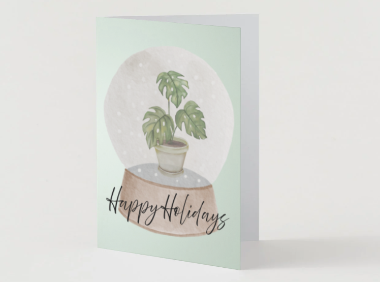 Monstera Snow Globe Greeting Card