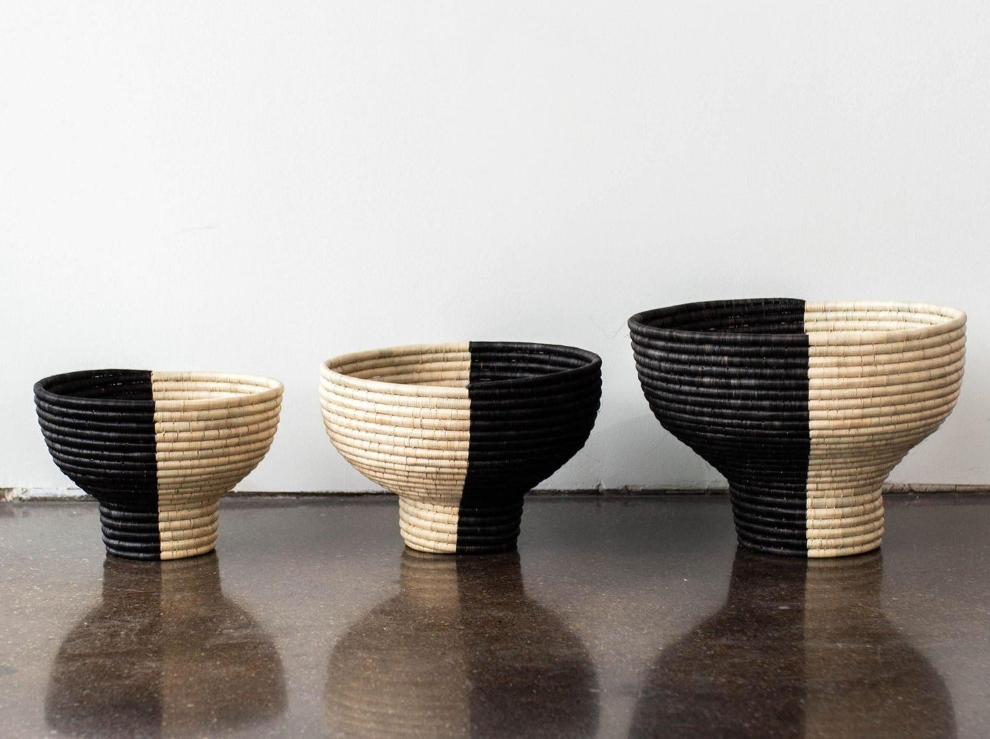 Pedestal Black and Natural Basket Bowl - The Leafy Branch