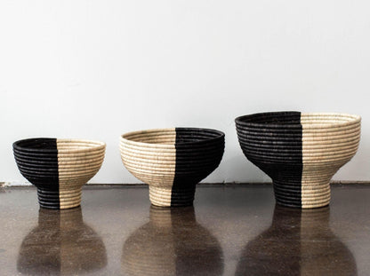 Pedestal Black and Natural Basket Bowl - The Leafy Branch