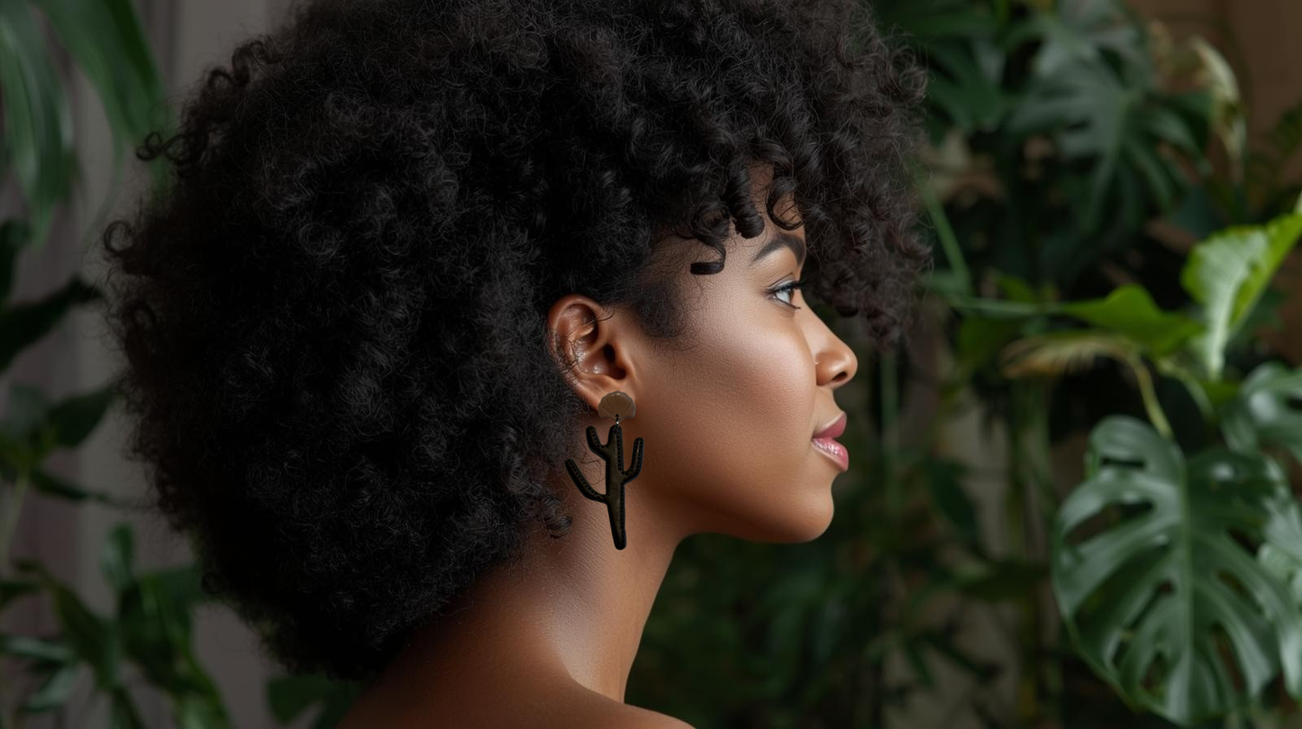 Cacti Handmade Clay Earrings- Dark Brown