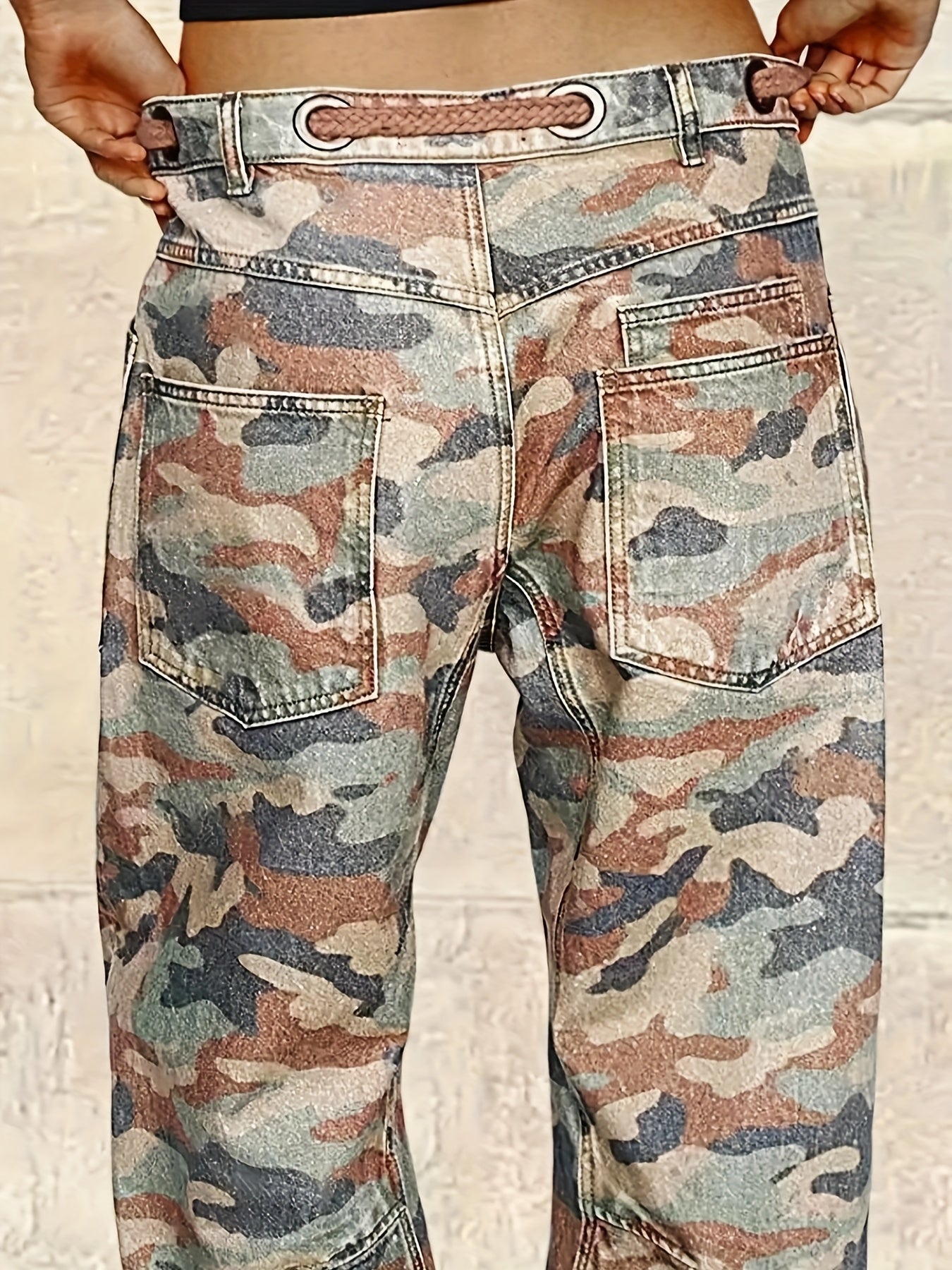 Chloe Camo Washed Denim Cargo Pants
