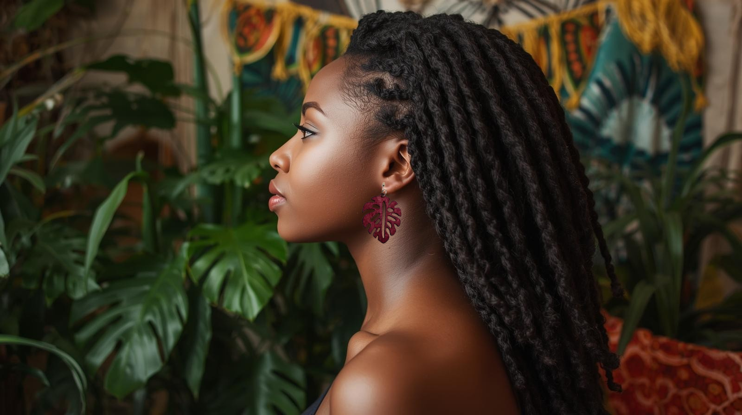 Monstera Earrings- Red