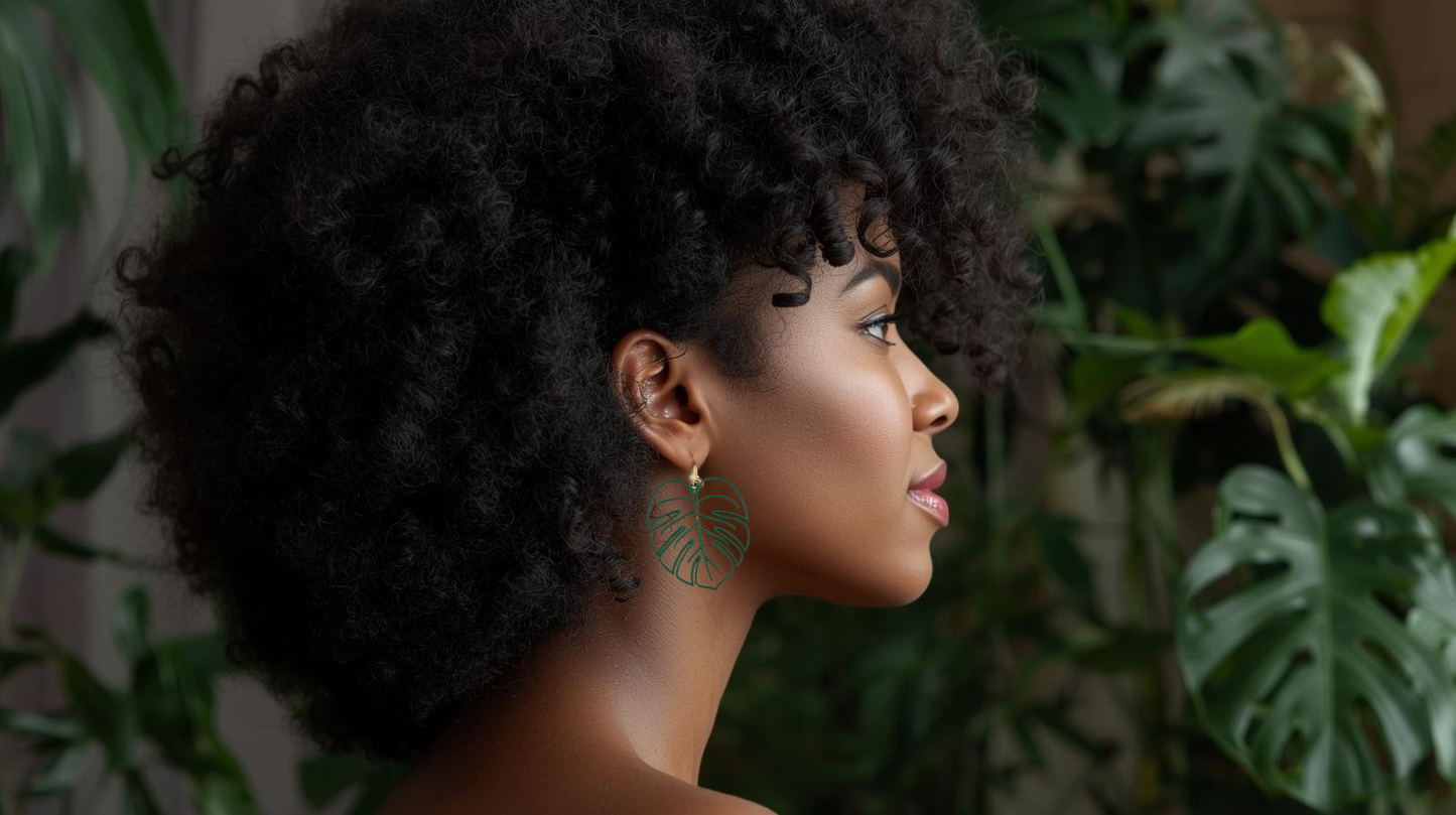Vibrant Green Monstera Earrings