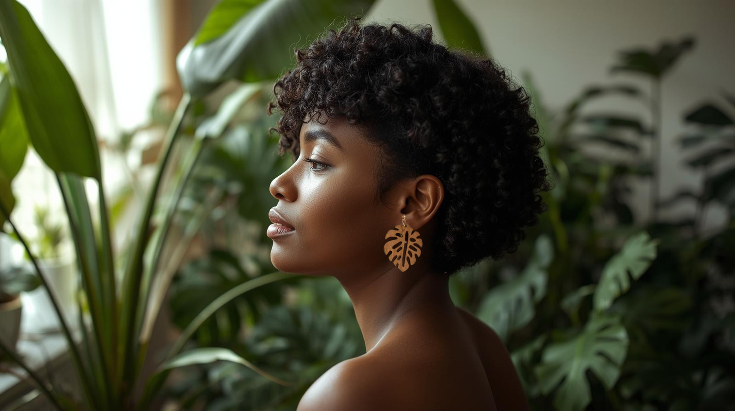 Monstera Earrings- Brown