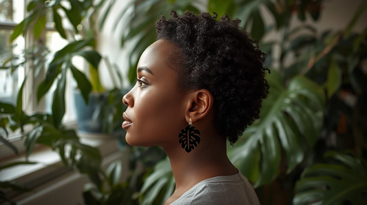 Monstera Earrings- Black