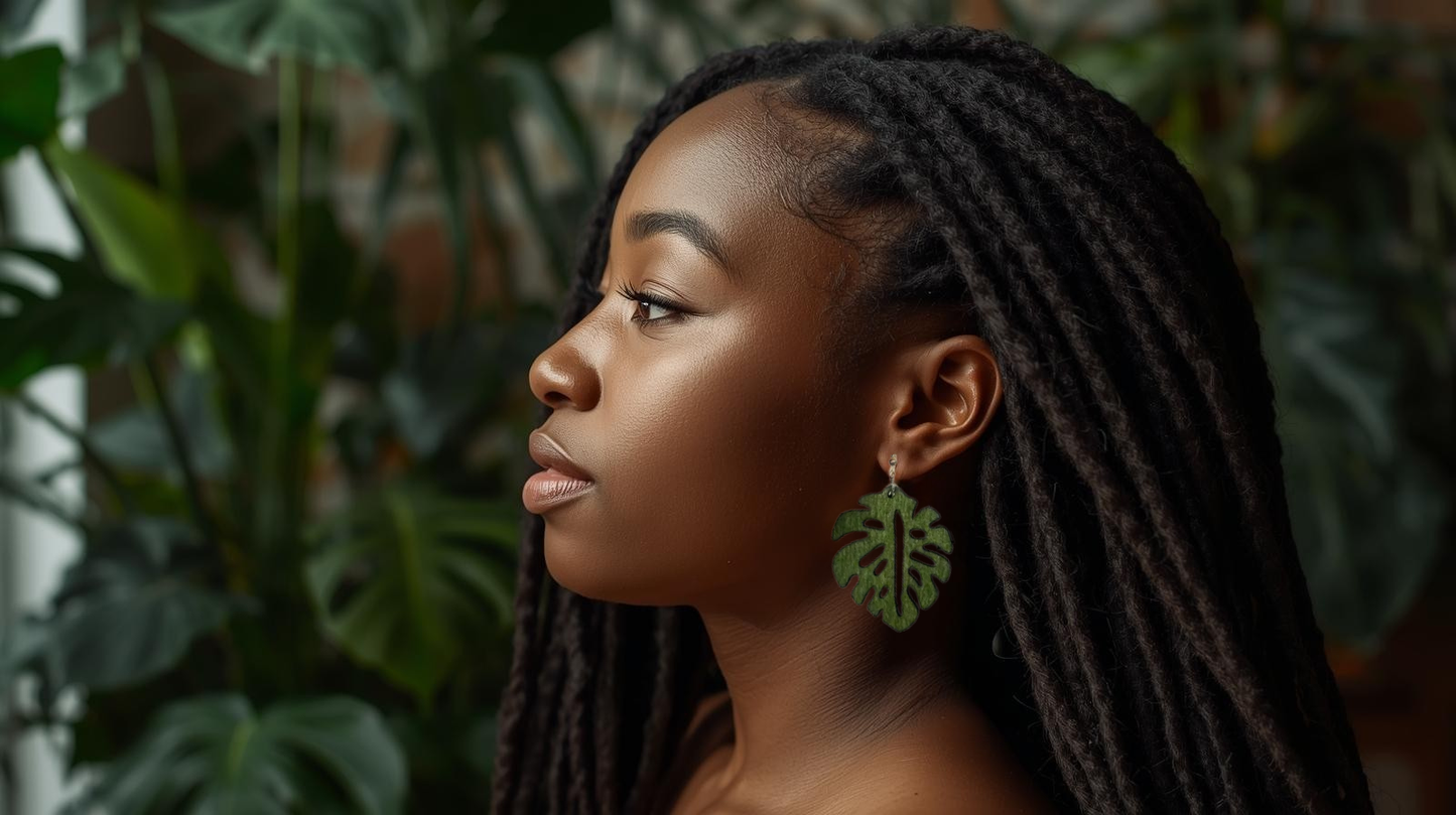 Monstera Earrings- Green