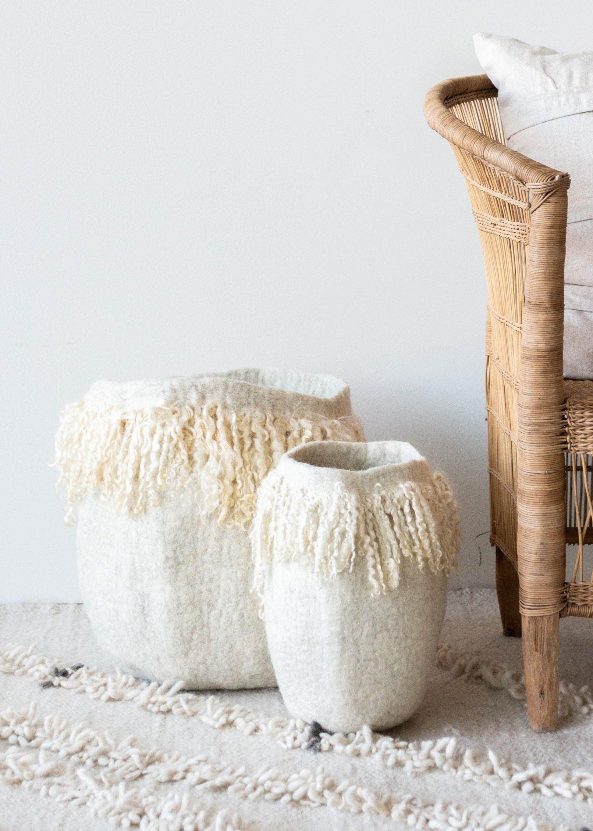Fringed Skirt Mohair Decorative Wool Basket - The Leafy Branch