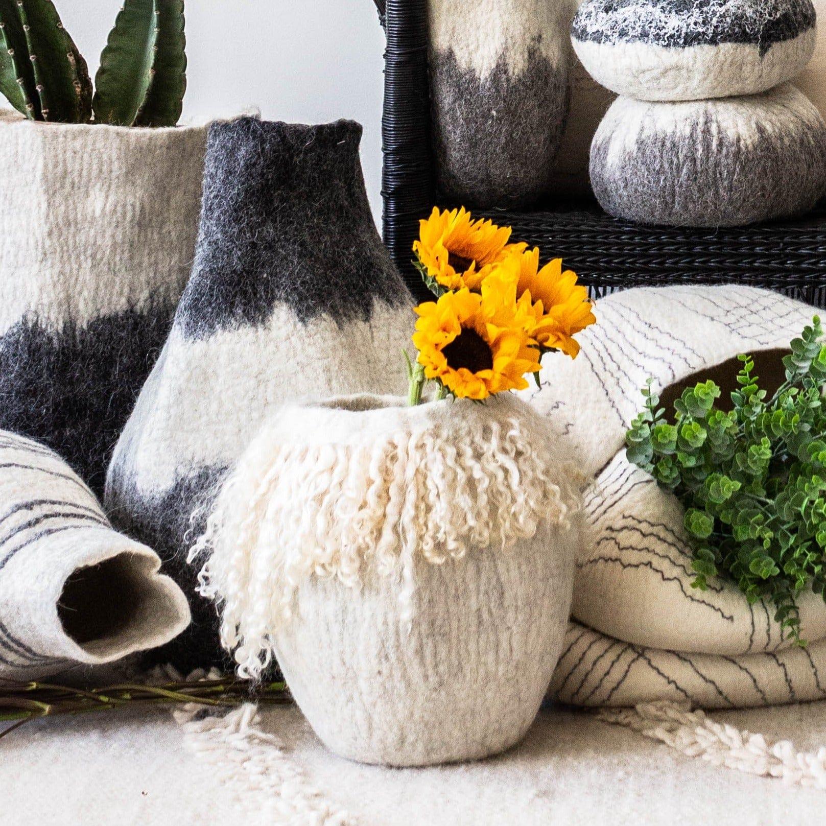 Fringed Skirt Mohair Decorative Wool Basket - The Leafy Branch