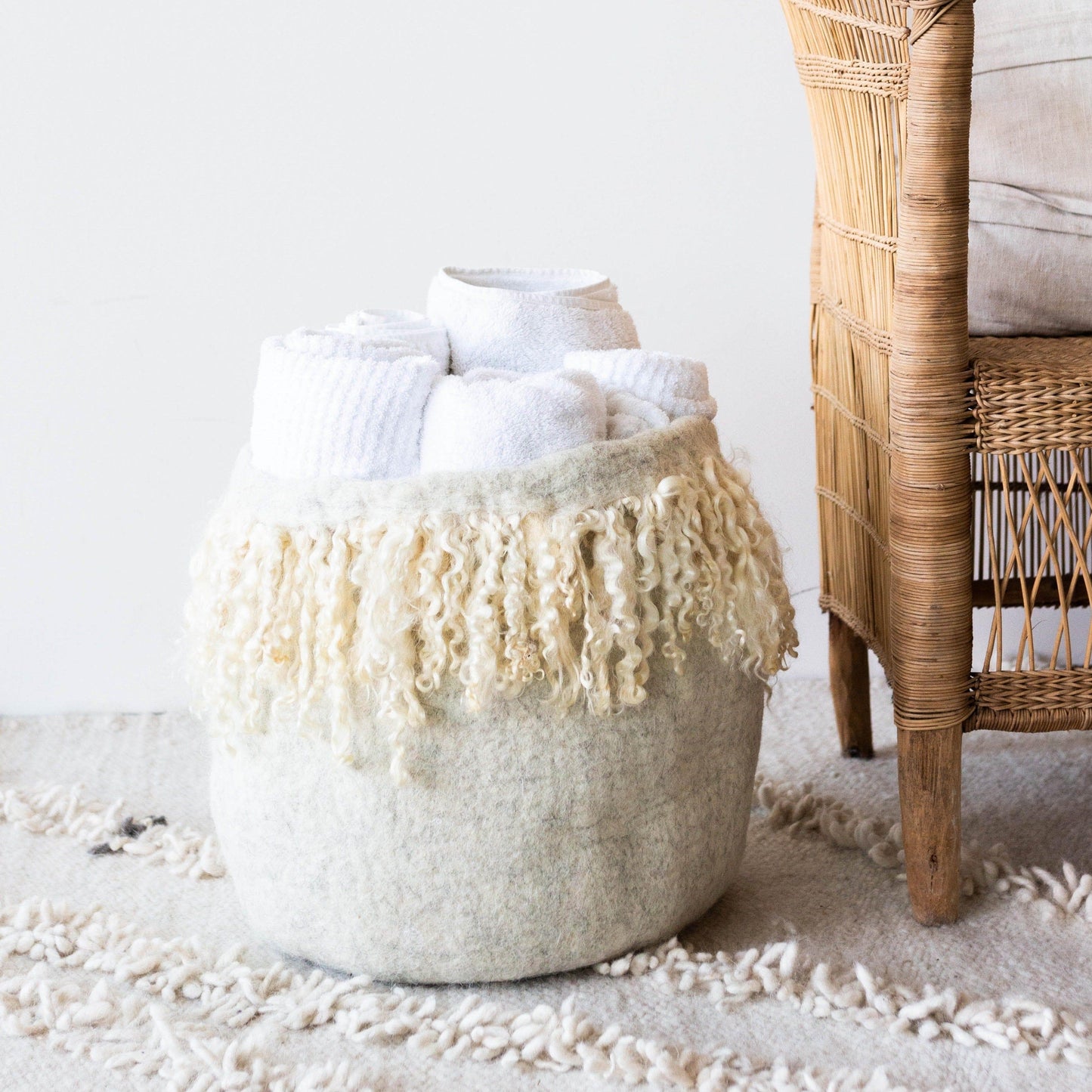 Fringed Skirt Mohair Decorative Wool Basket - The Leafy Branch
