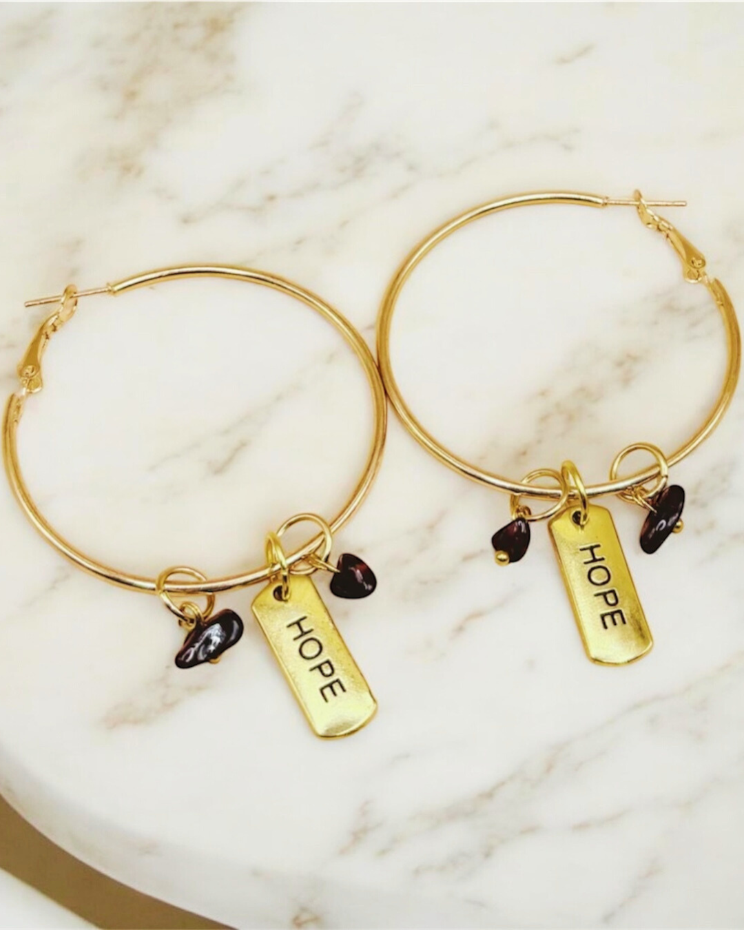 Hope Gold Hoop Earrings- Red