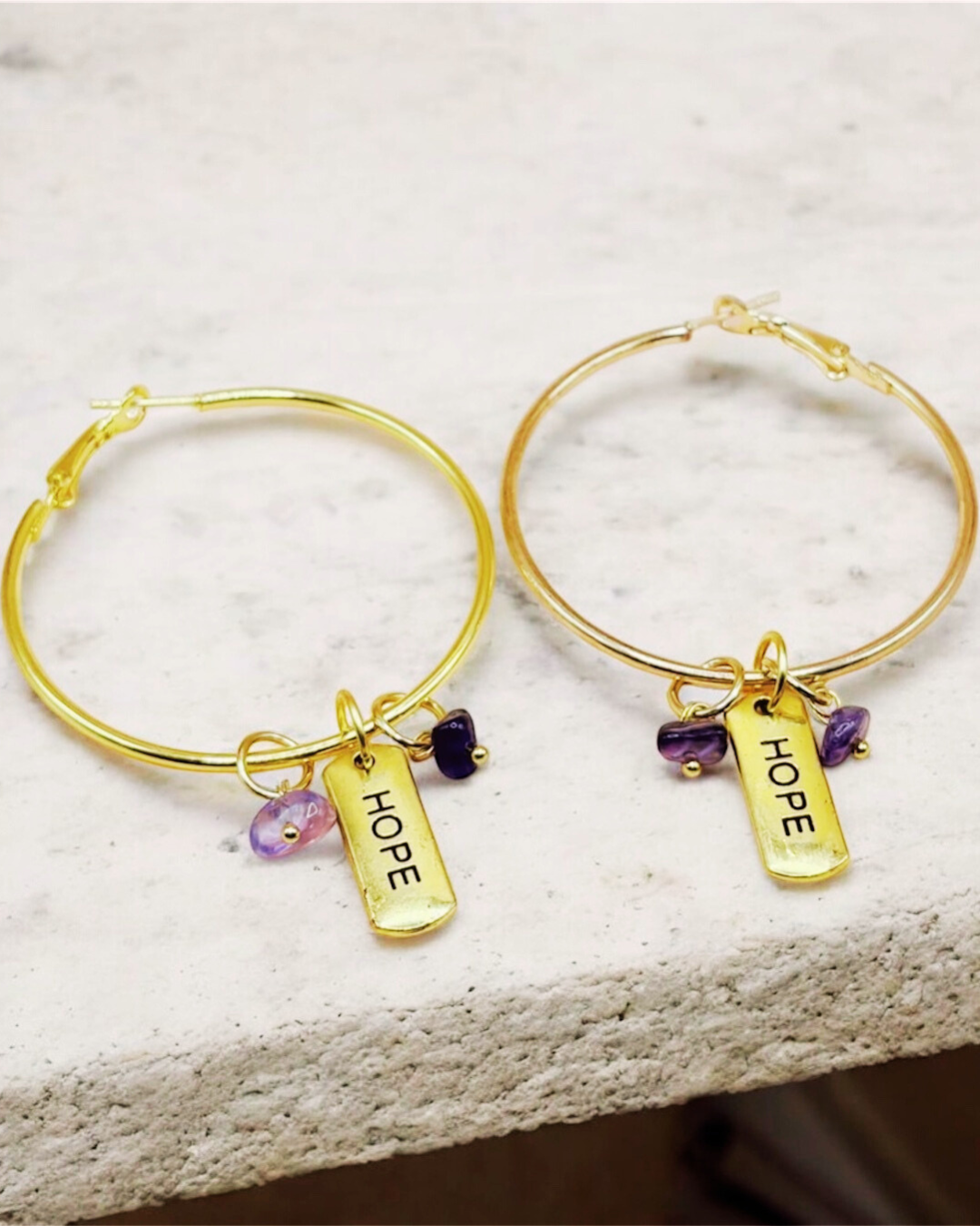 Hope Gold Hoop Earrings-Purple