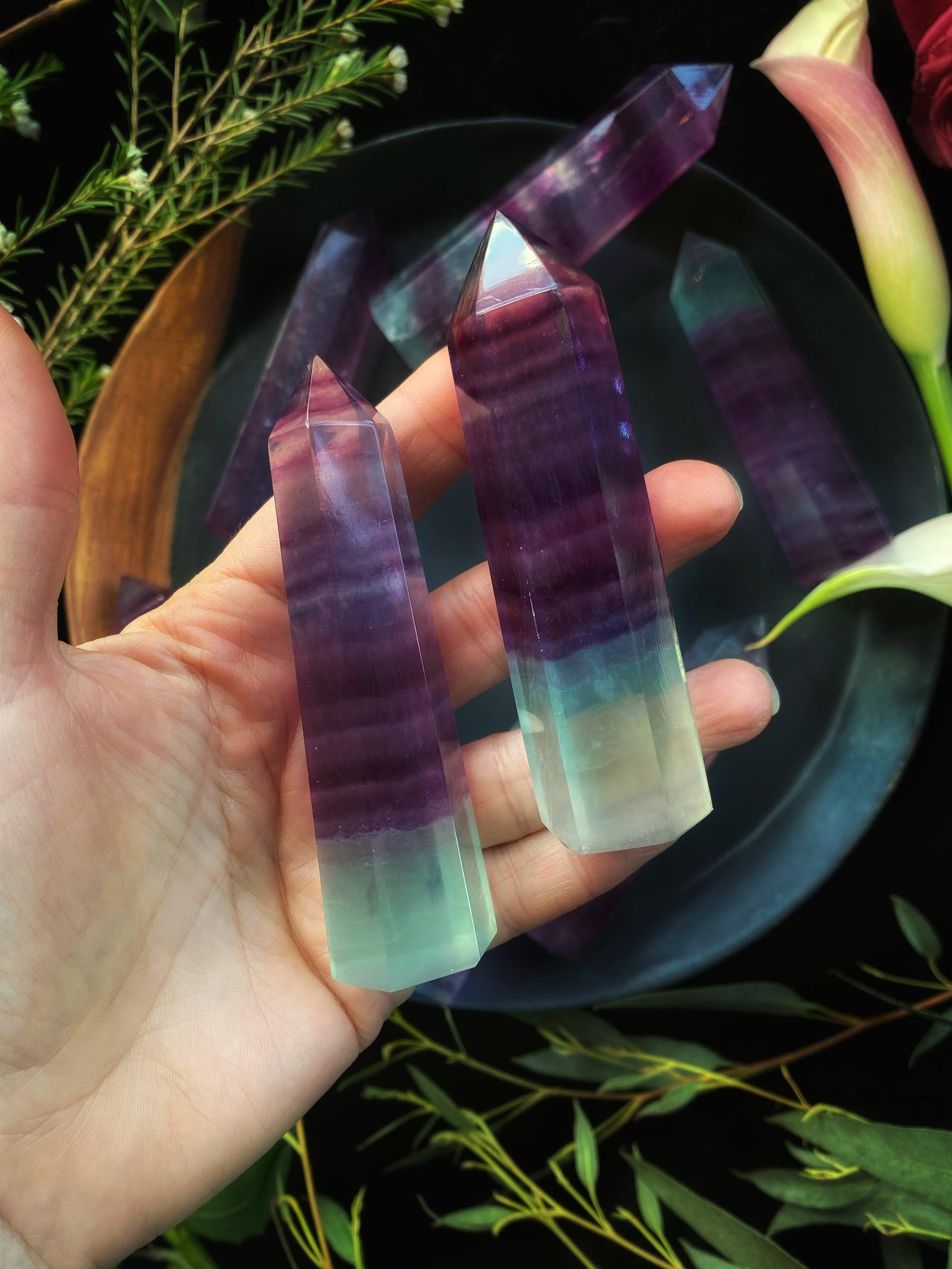 Rainbow Fluorite Wands - Towers - The Leafy Branch