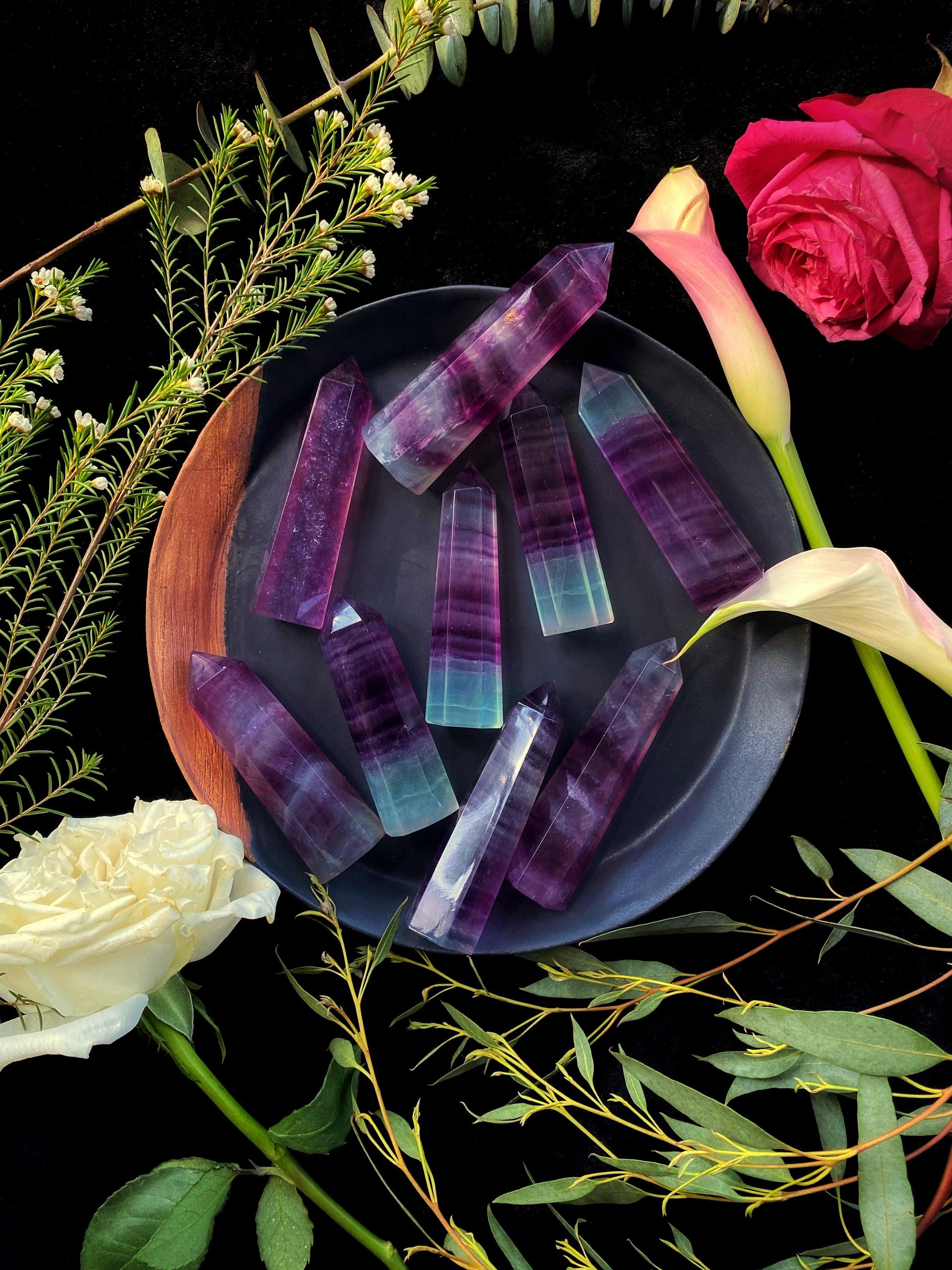 Rainbow Fluorite Wands - Towers - The Leafy Branch