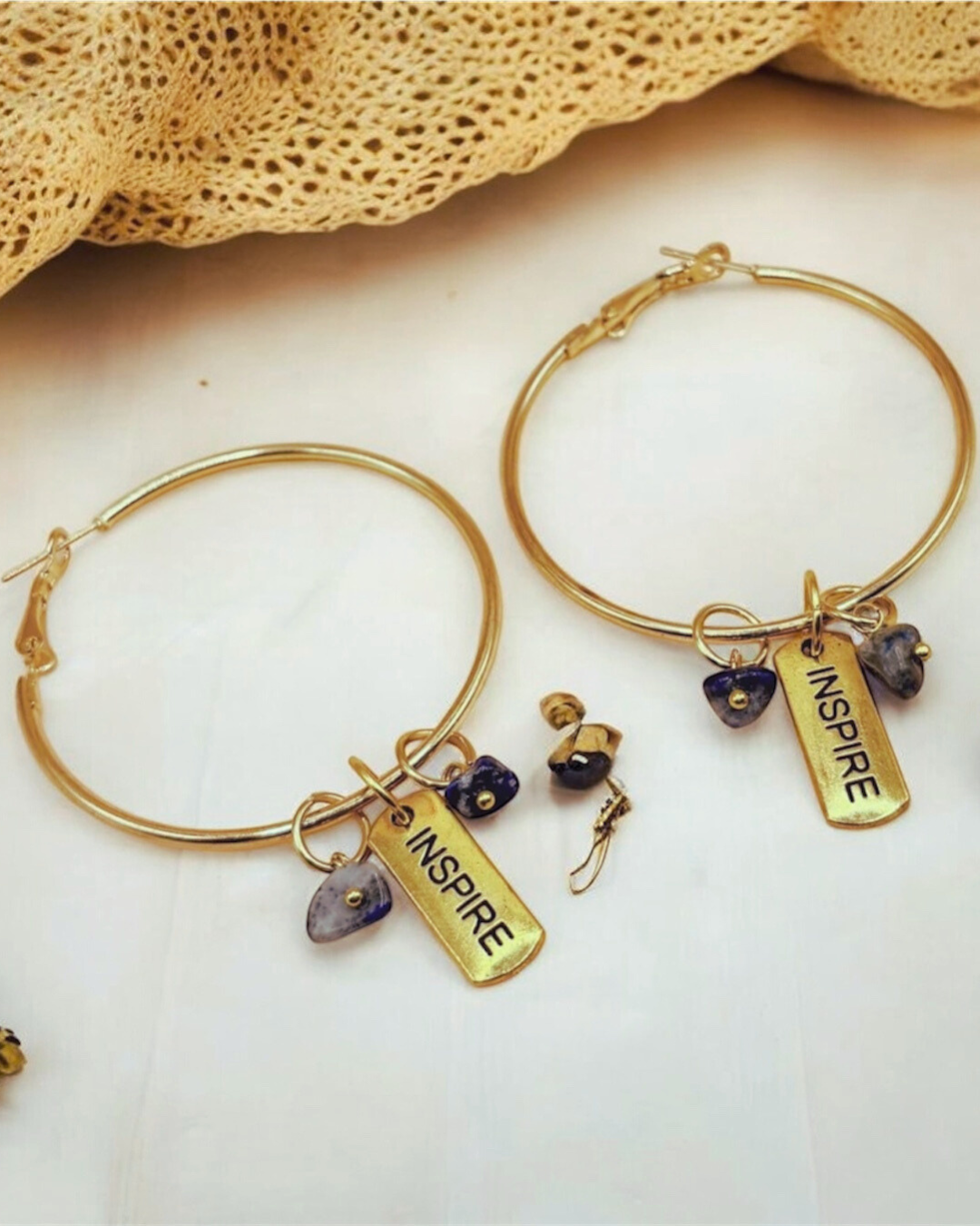 Inspire Gold Hoop Earrings- blue