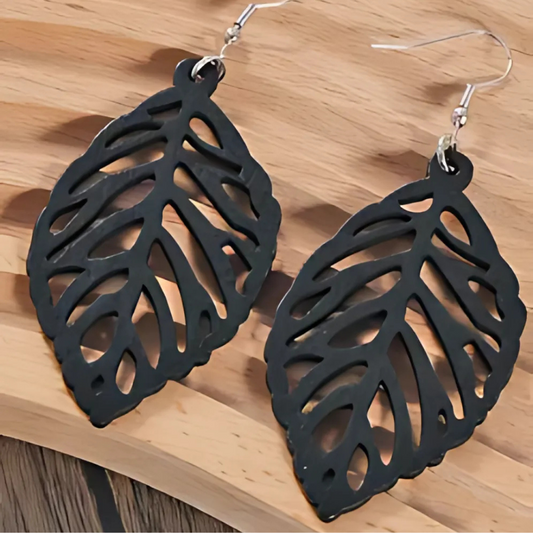 Leaf Earrings- Black