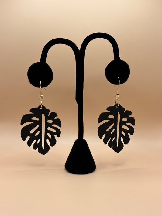 Monstera Earrings- Black