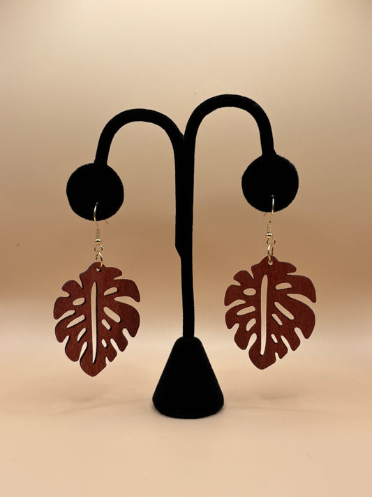 Monstera Earrings- Red
