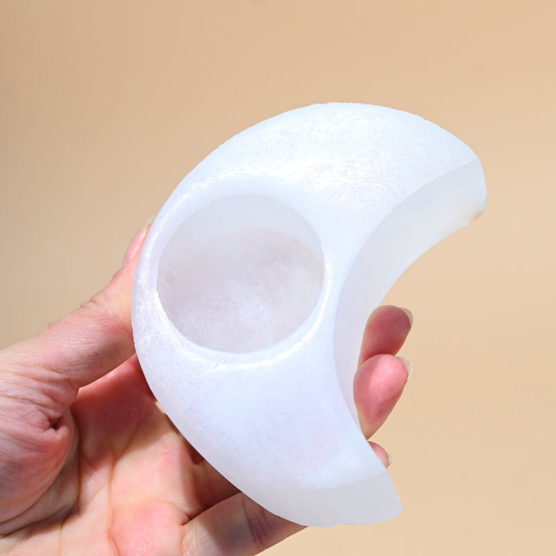 Selenite Moon Candle Holder