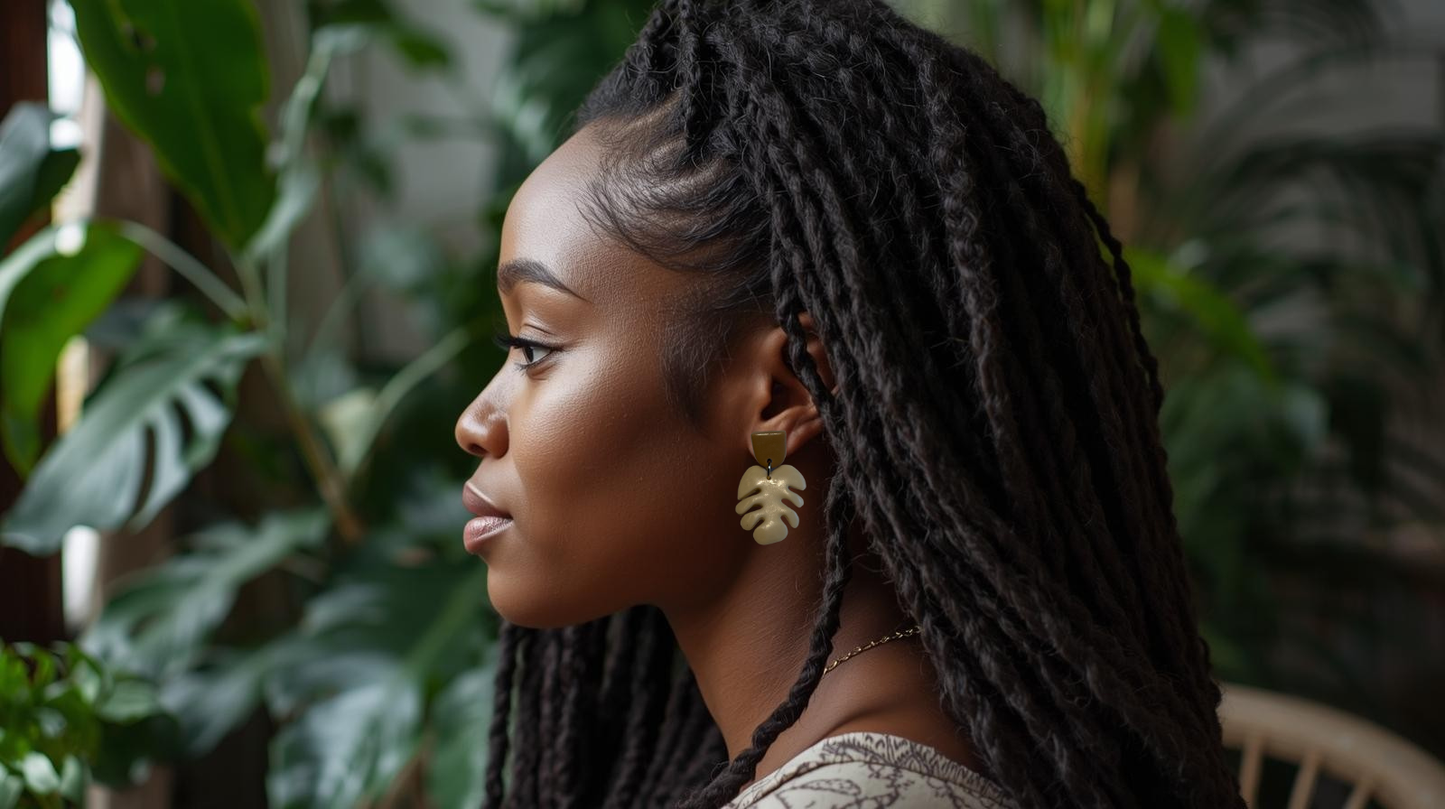 Monstera Handmade Clay Earrings- White